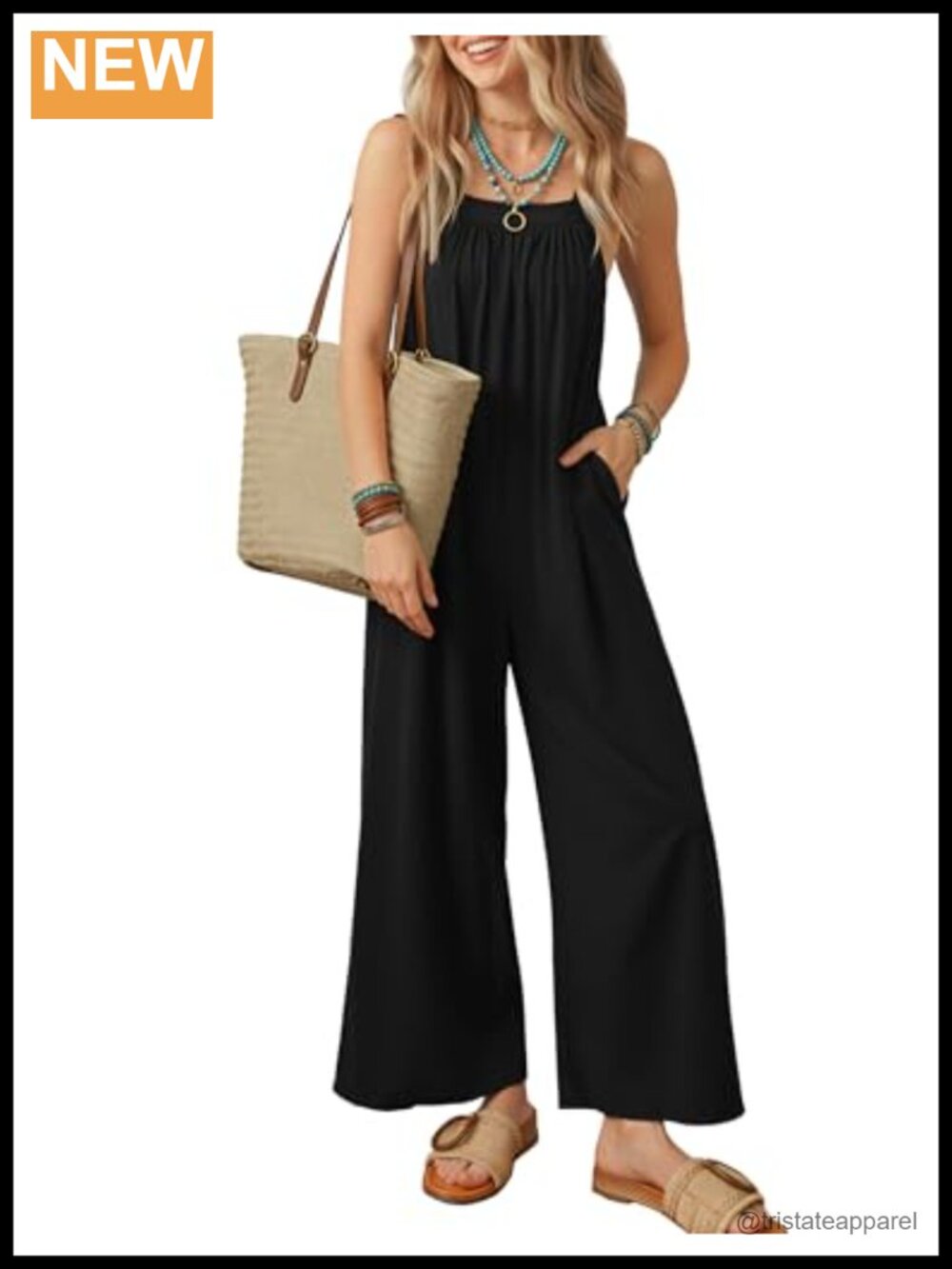 Ekouaer Women's Sleeveless Wide Leg Jumpsuit Adjustable Straps Pockets